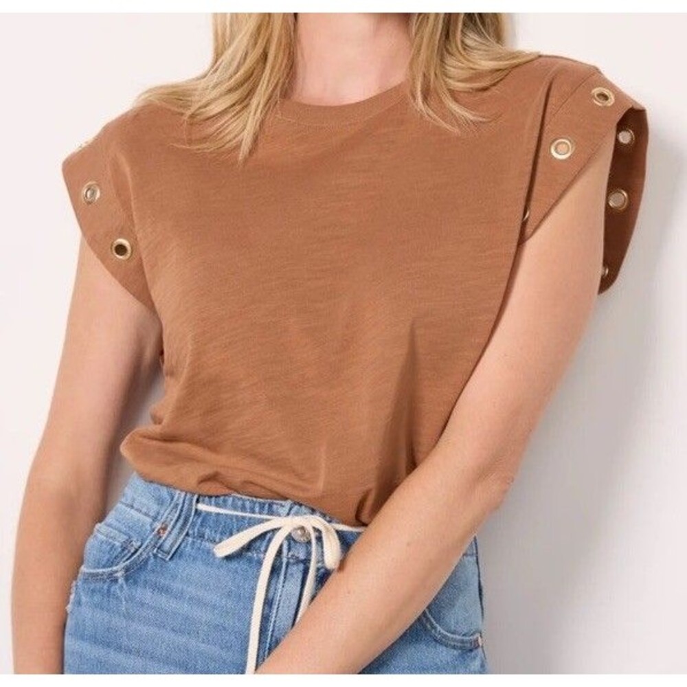 Nation Los Angeles Oran Grommet Muscle Tee Blouse In Tobacco Women’s Sz L $118